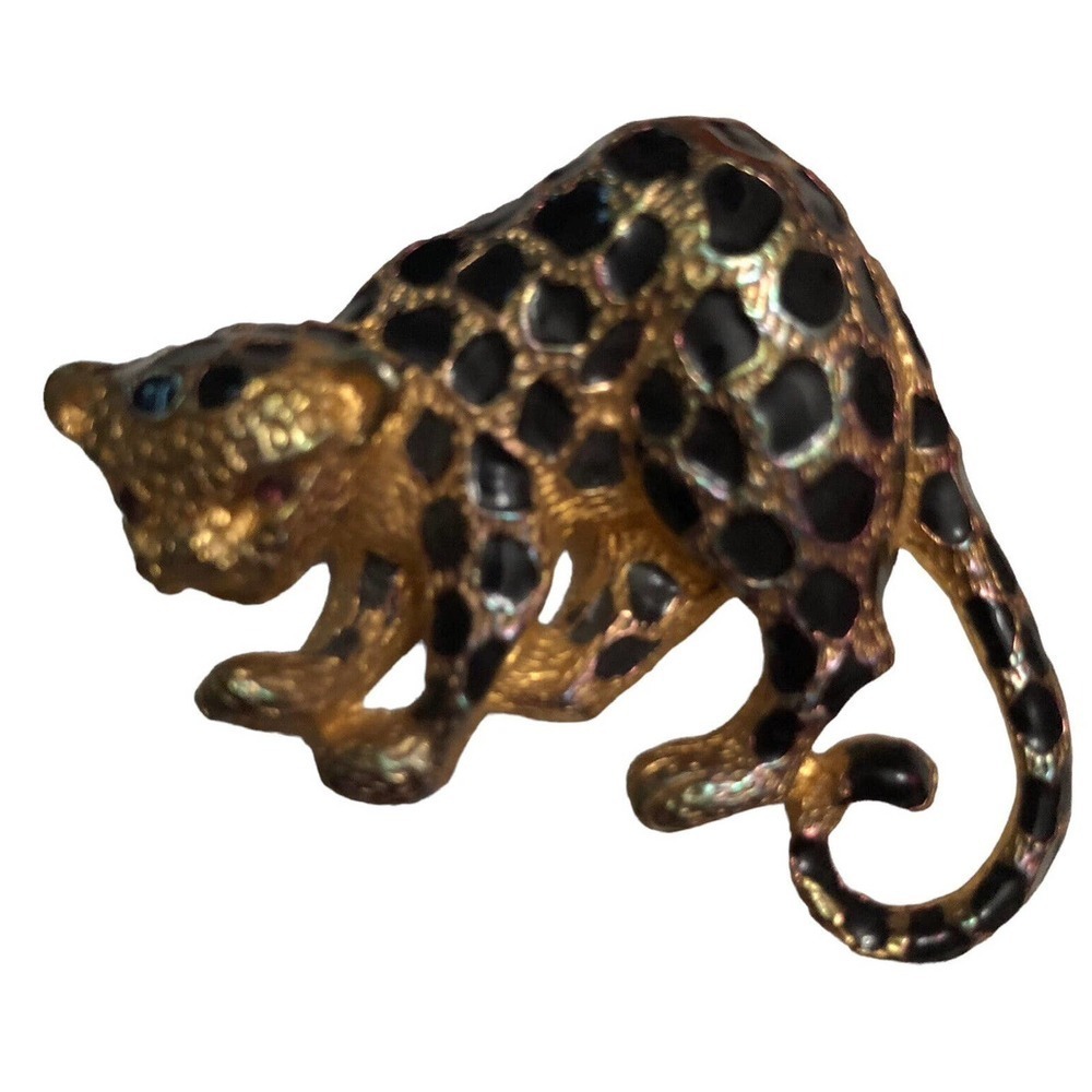 Vintage Park Lane Brooch Pin or Pendant Cheetah Cat Dark Pink Rhinestone Eyes